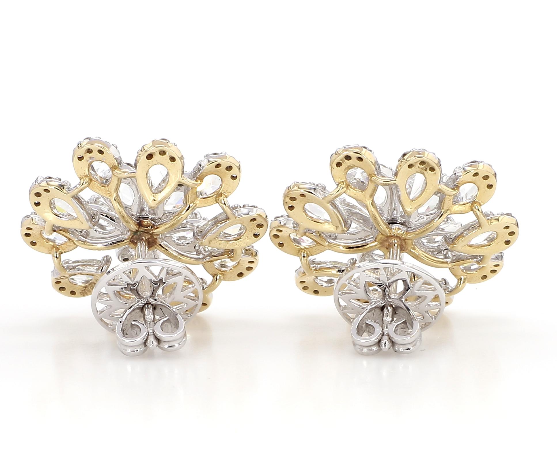 3.72 Carat Rose Cut Diamond 18K White Gold Earrings For Sale 2