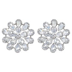 3.72 Carat Rose Cut Diamond 18K White Gold Earrings