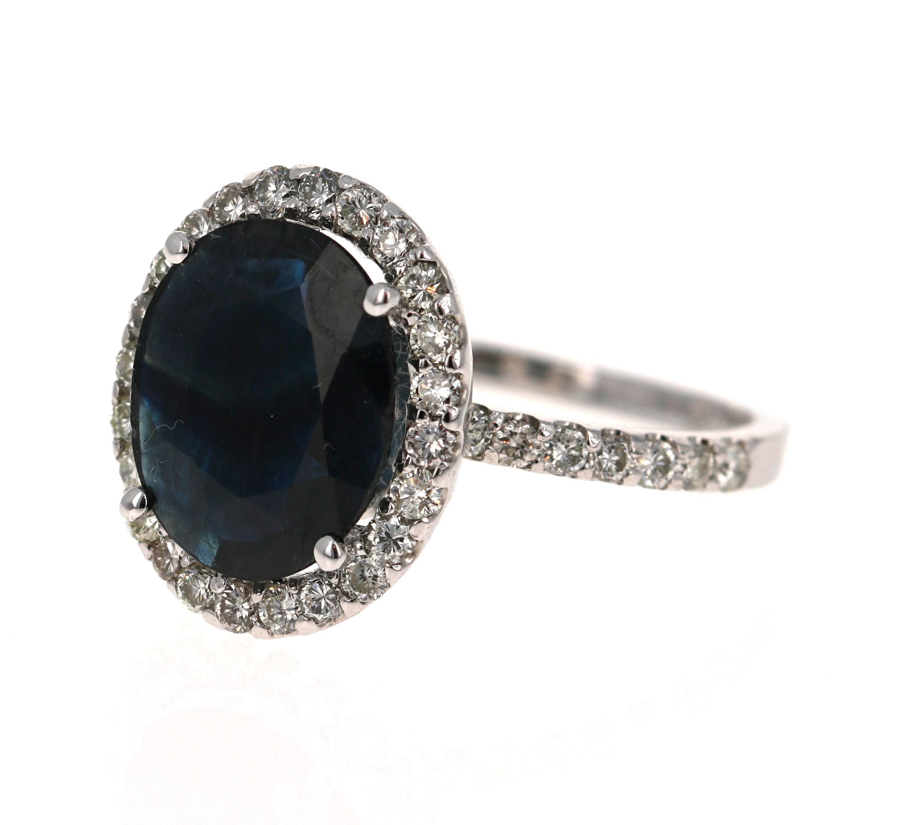 Modern 3.72 Carat Sapphire Diamond 14 Karat White Gold Engagement Ring