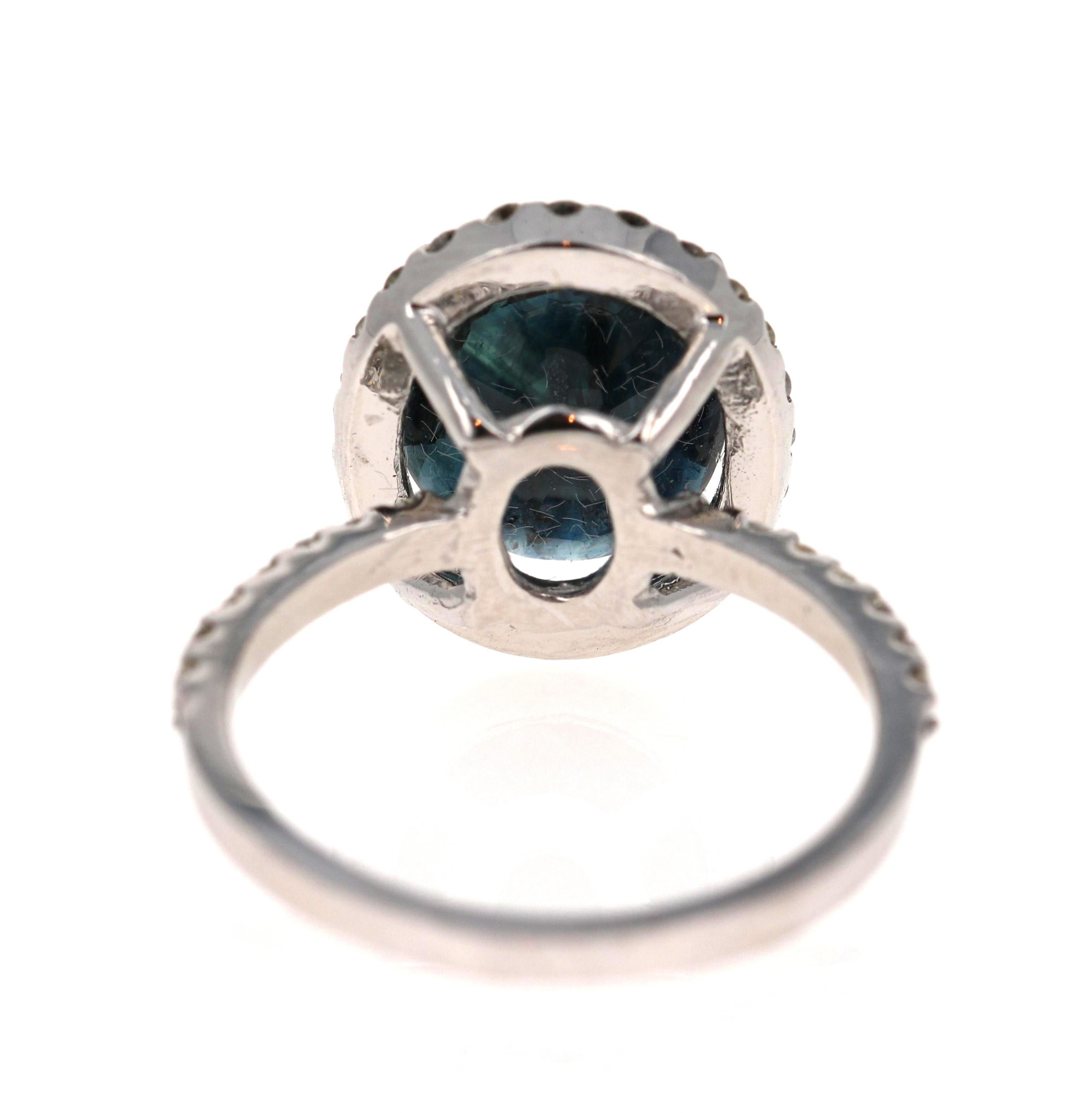 Oval Cut 3.72 Carat Sapphire Diamond 14 Karat White Gold Engagement Ring