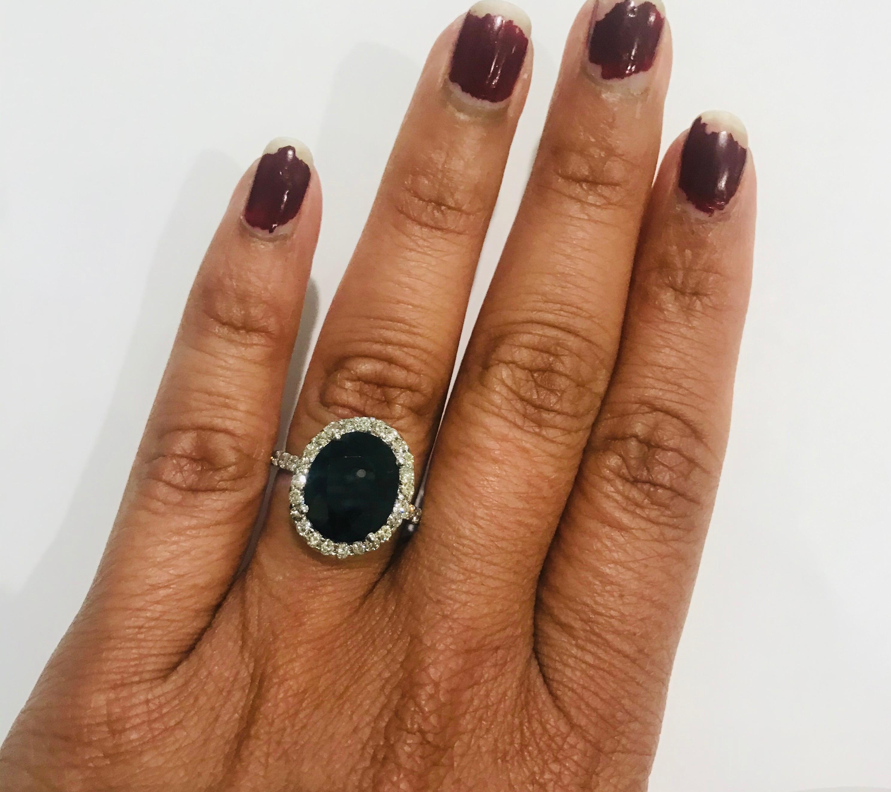 Women's 3.72 Carat Sapphire Diamond 14 Karat White Gold Engagement Ring