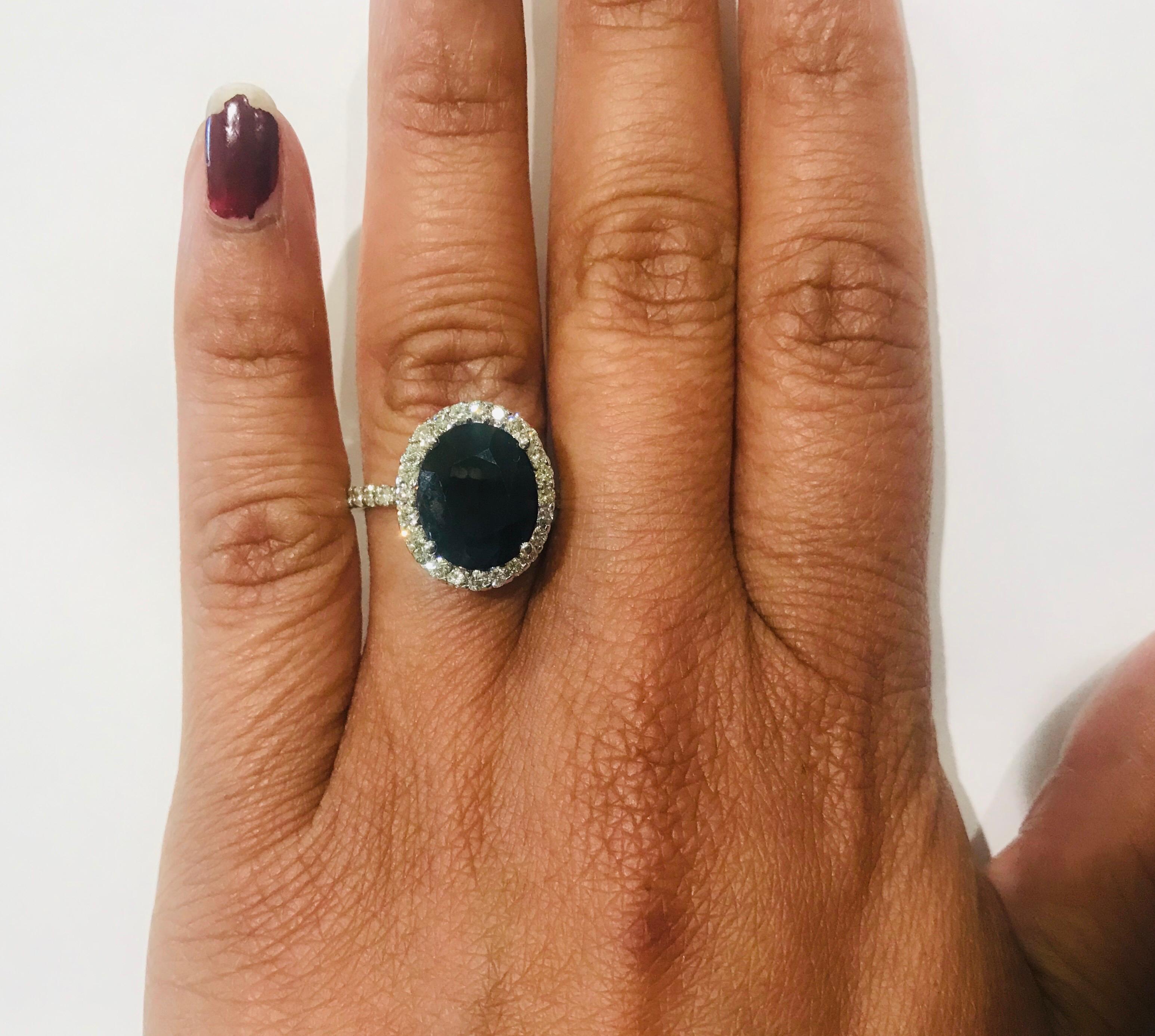 3.72 Carat Sapphire Diamond 14 Karat White Gold Engagement Ring 1