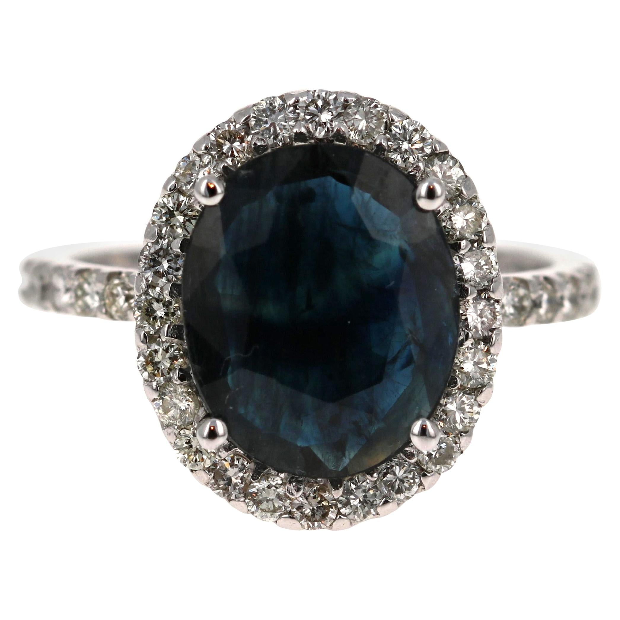 3.72 Carat Sapphire Diamond 14 Karat White Gold Engagement Ring
