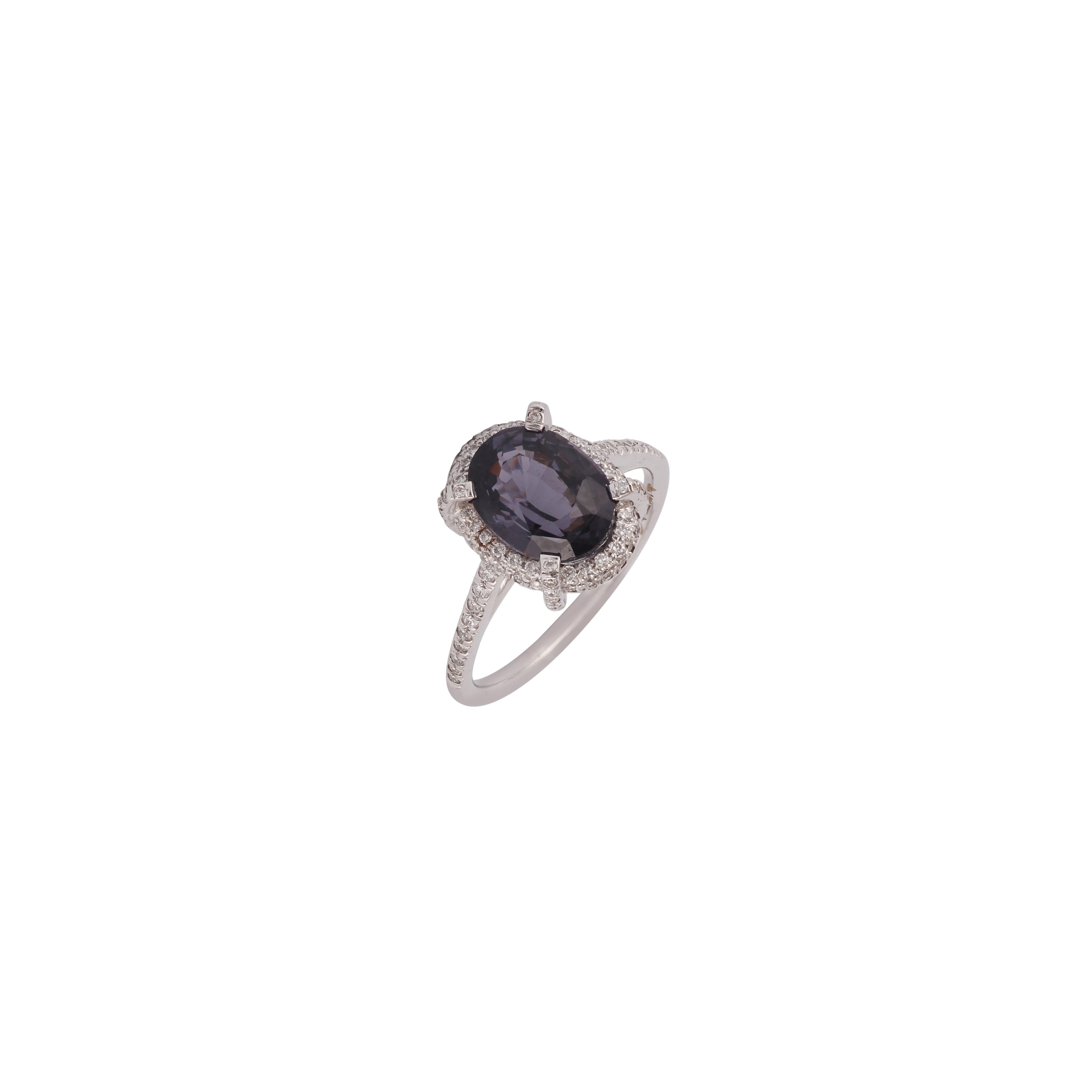 Oval Cut 3.72 Carat Spinel Diamond Ring Studded in 18K White Gold For Sale
