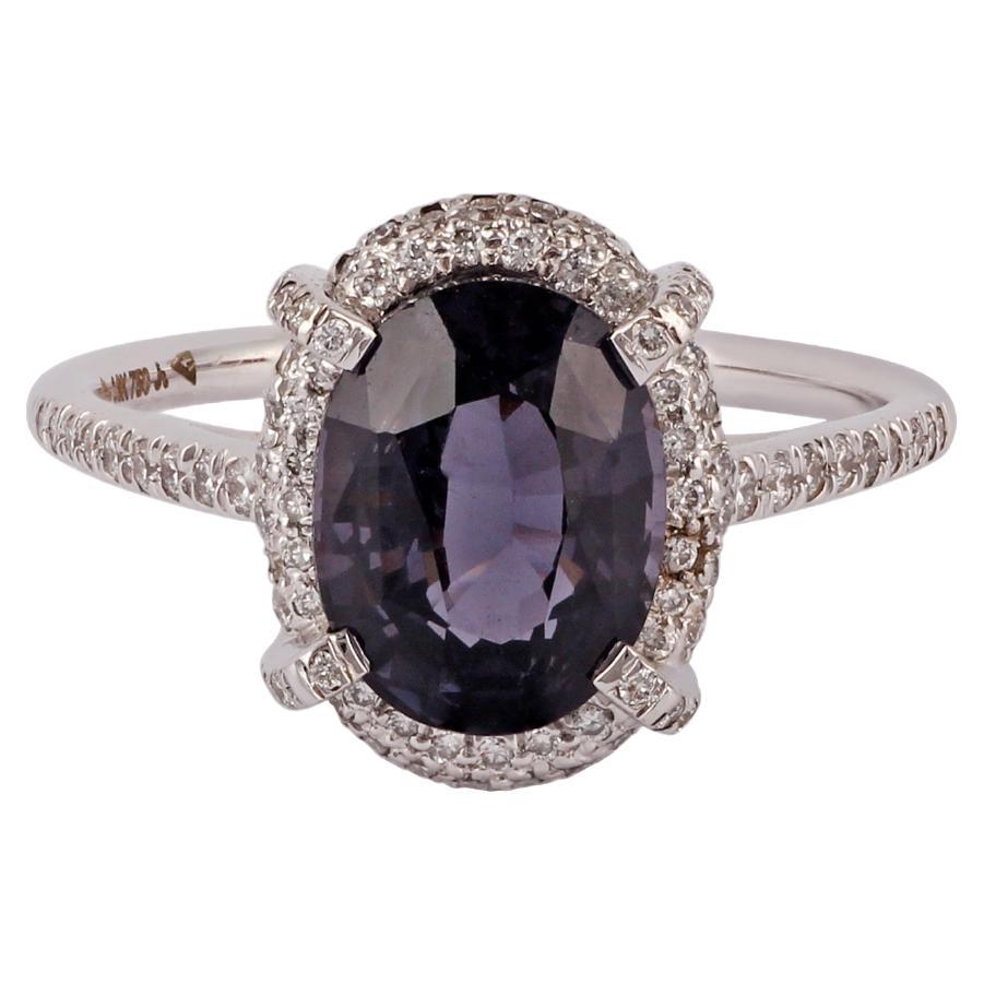 3.72 Carat Spinel Diamond Ring Studded in 18K White Gold For Sale