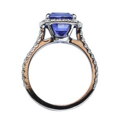 3.72 Carat Tanzanite Cushion and Diamond Platinum Ring Fine Estate Jewelry