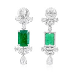 3.72 Carat Zambian Emerald 2.20 Carat SI/H Diamond 18 Karat White Gold earrings