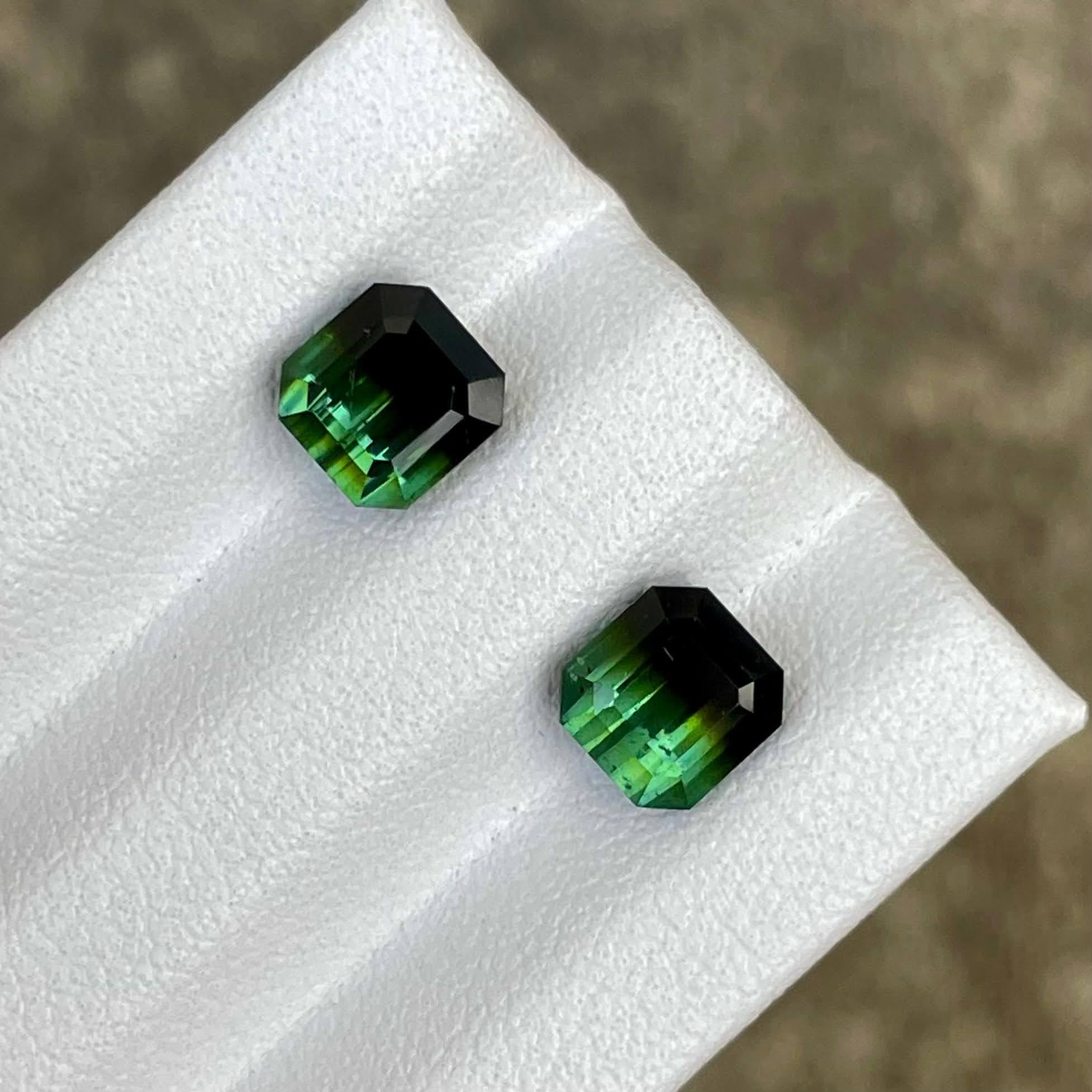 Moderne 3.72 carats Bicolor Tourmaline Pair Stones Emerald cut Afghan Gemstone en vente