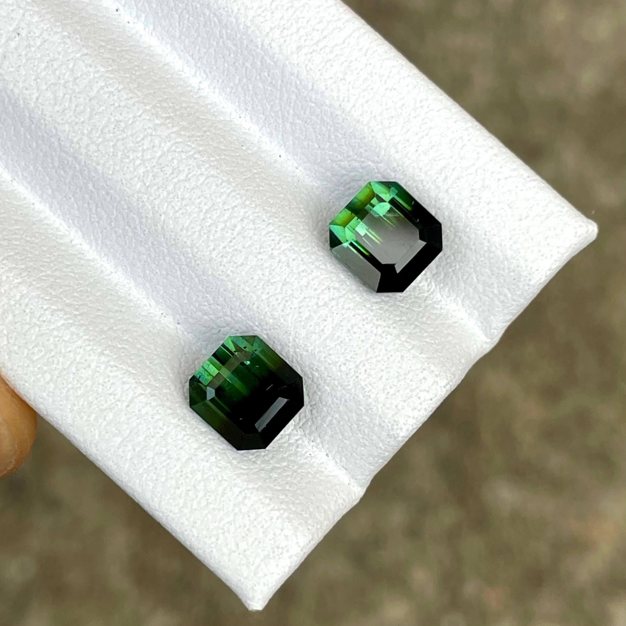 Taille émeraude 3.72 carats Bicolor Tourmaline Pair Stones Emerald cut Afghan Gemstone en vente
