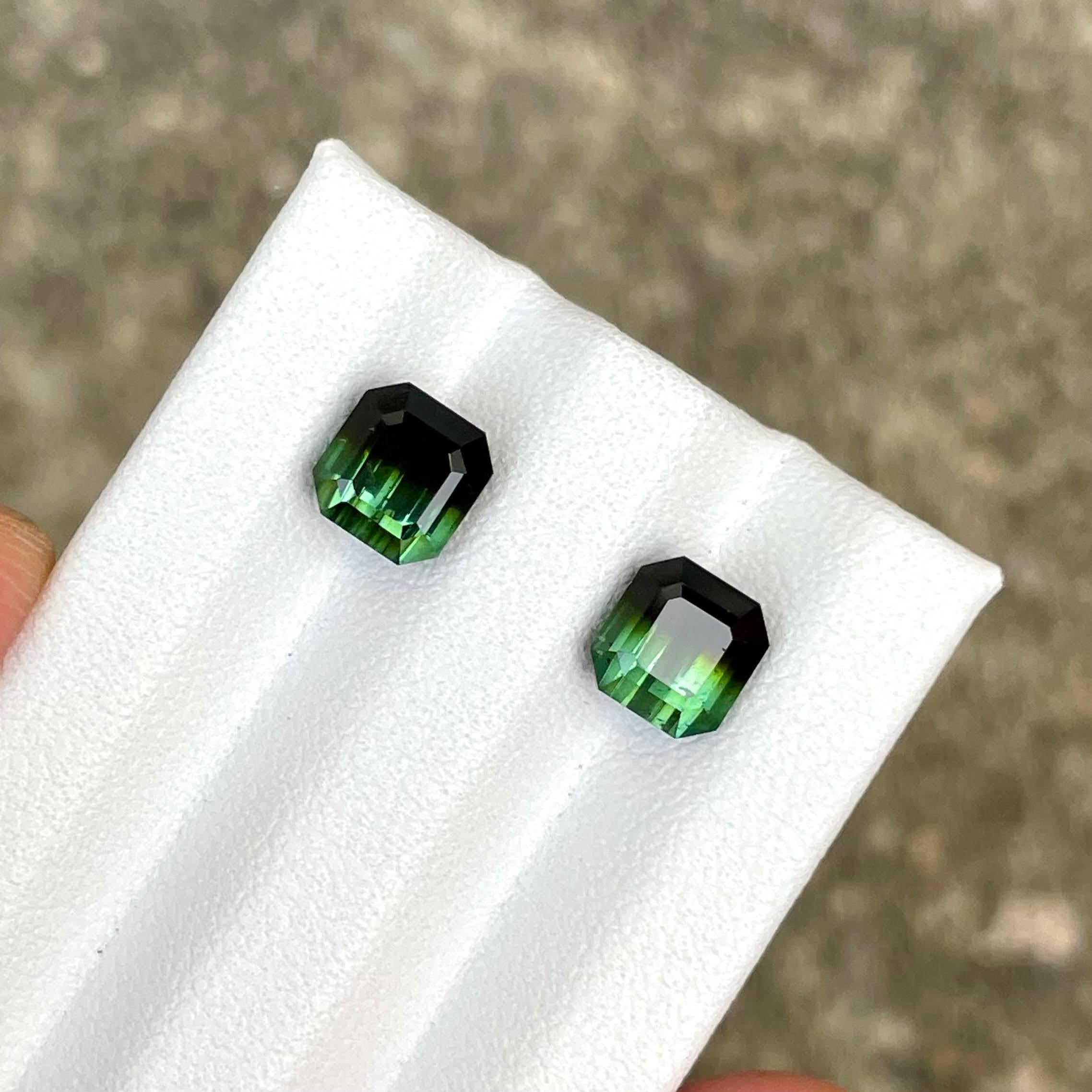3.72 carats Bicolor Tourmaline Pair Stones Emerald cut Afghan Gemstone Neuf - En vente à Bangkok, TH