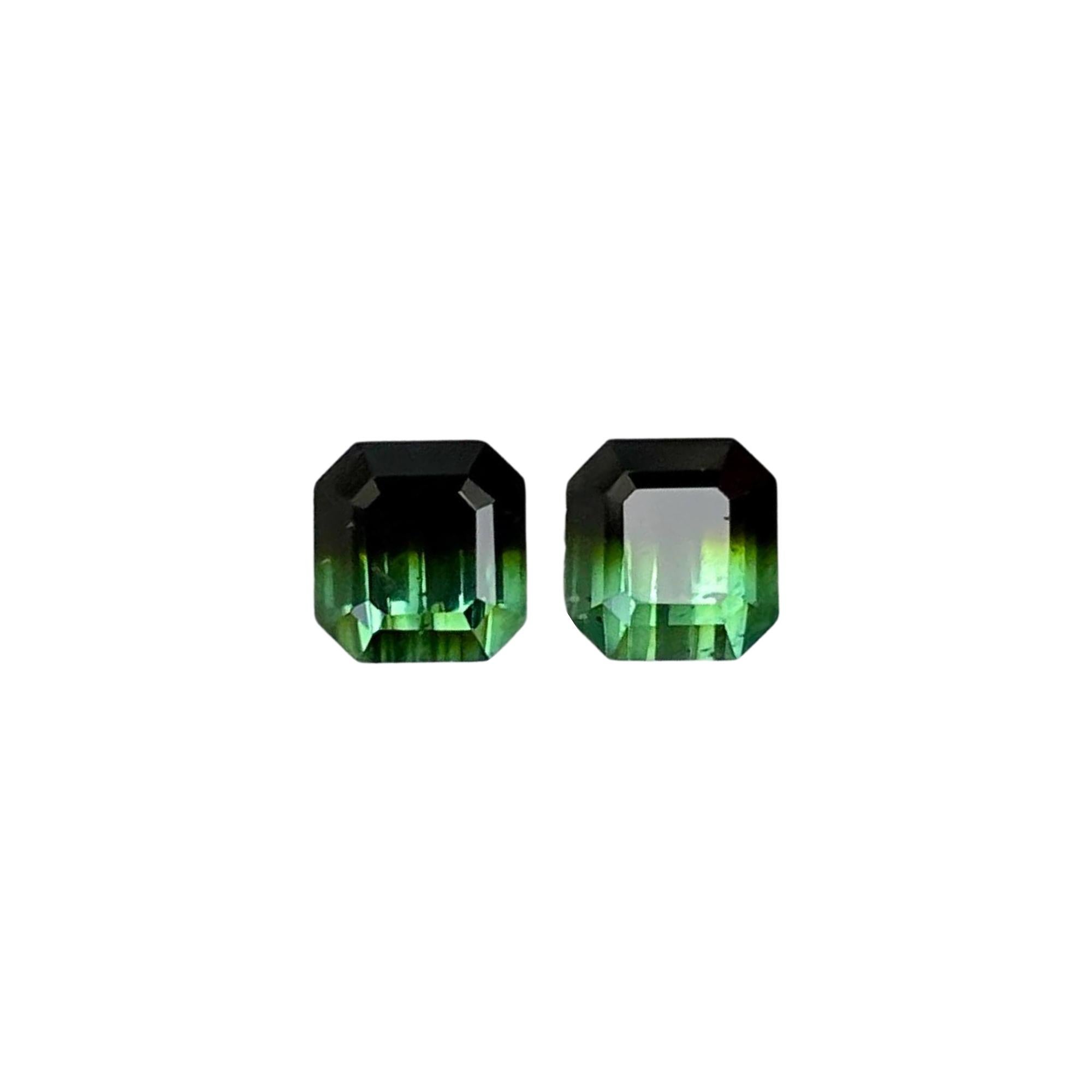 3.72 carats Bicolor Tourmaline Pair Stones Emerald cut Afghan Gemstone en vente 3
