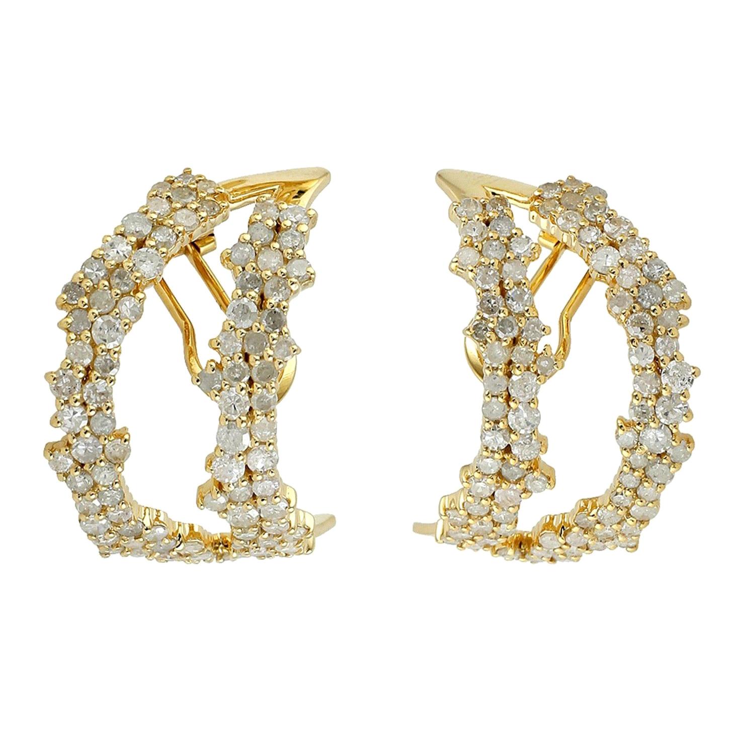3.72 Carat Diamond 18 Karat Gold Crescent Earrings For Sale