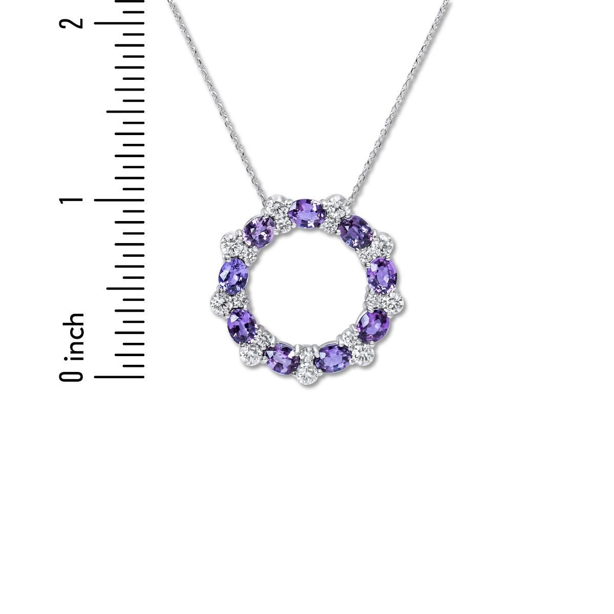 Ciondolo a cerchio con zaffiro viola ovale e diamante da 3,72 carati in oro rosa 14k ref2745 In condizioni Nuovo in vendita a New York, NY
