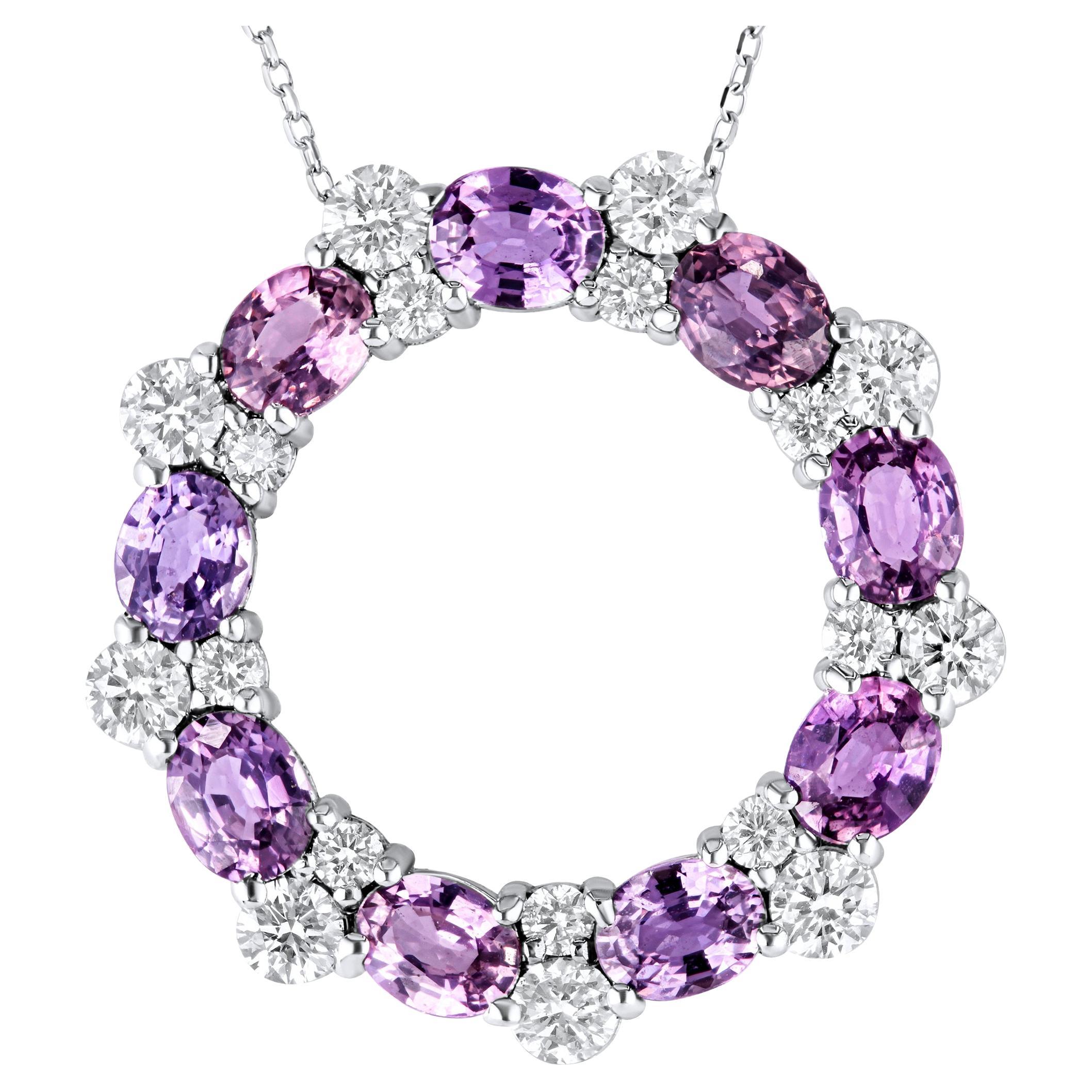 3.72 Ct Oval Purple Sapphire and Diamond Circle Pendant in 14k Rose Gold ref2745