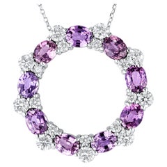 3.72 Ct Oval Purple Sapphire and Diamond Circle Pendant in 14k Rose Gold ref2745