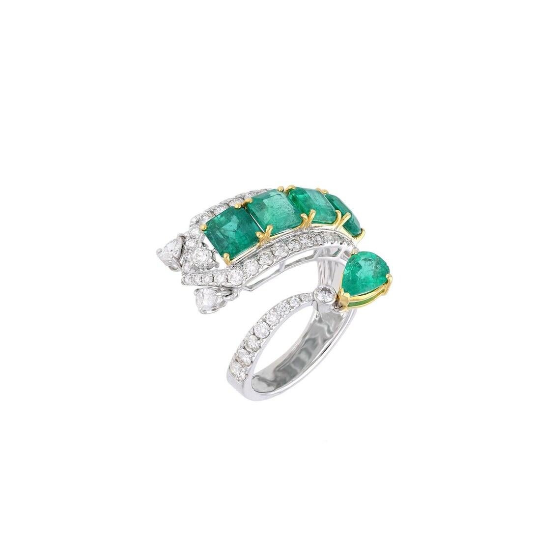 3.72 Cts Natural Emerald Art Deco Ring 18k Gold diamond ring 1