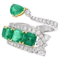 3.72 Cts Natural Emerald Art Deco Ring 18k Gold diamond ring