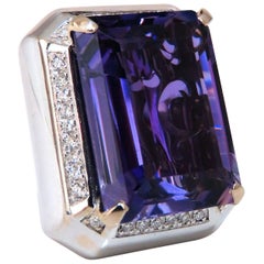 Bague cocktail grappe en or 18 carats avec diamants et améthyste naturelle de 37,23 carats
