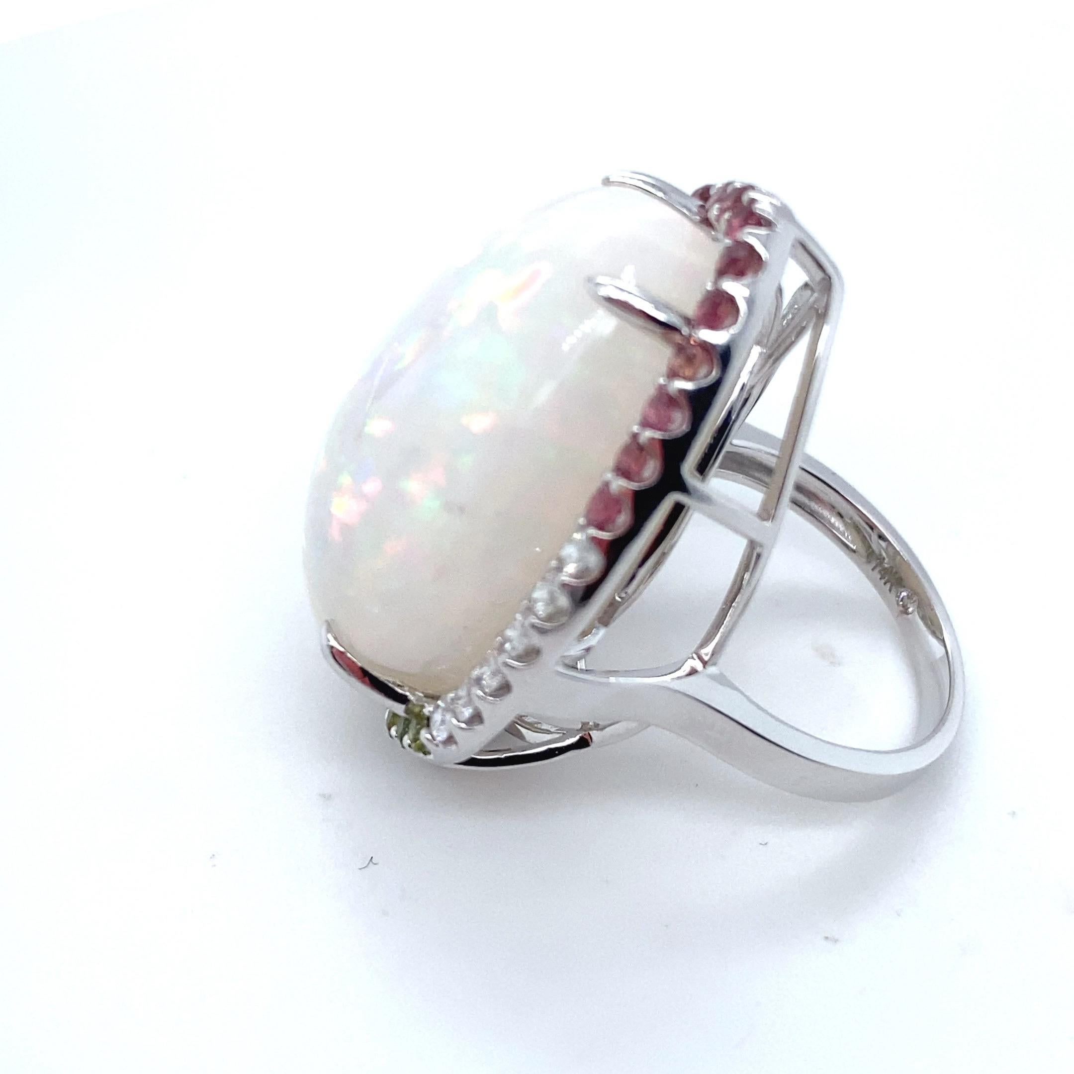 37.24 Carat Pear Cut Opal Sapphire Diamond White Gold Cocktail Ring For Sale 4