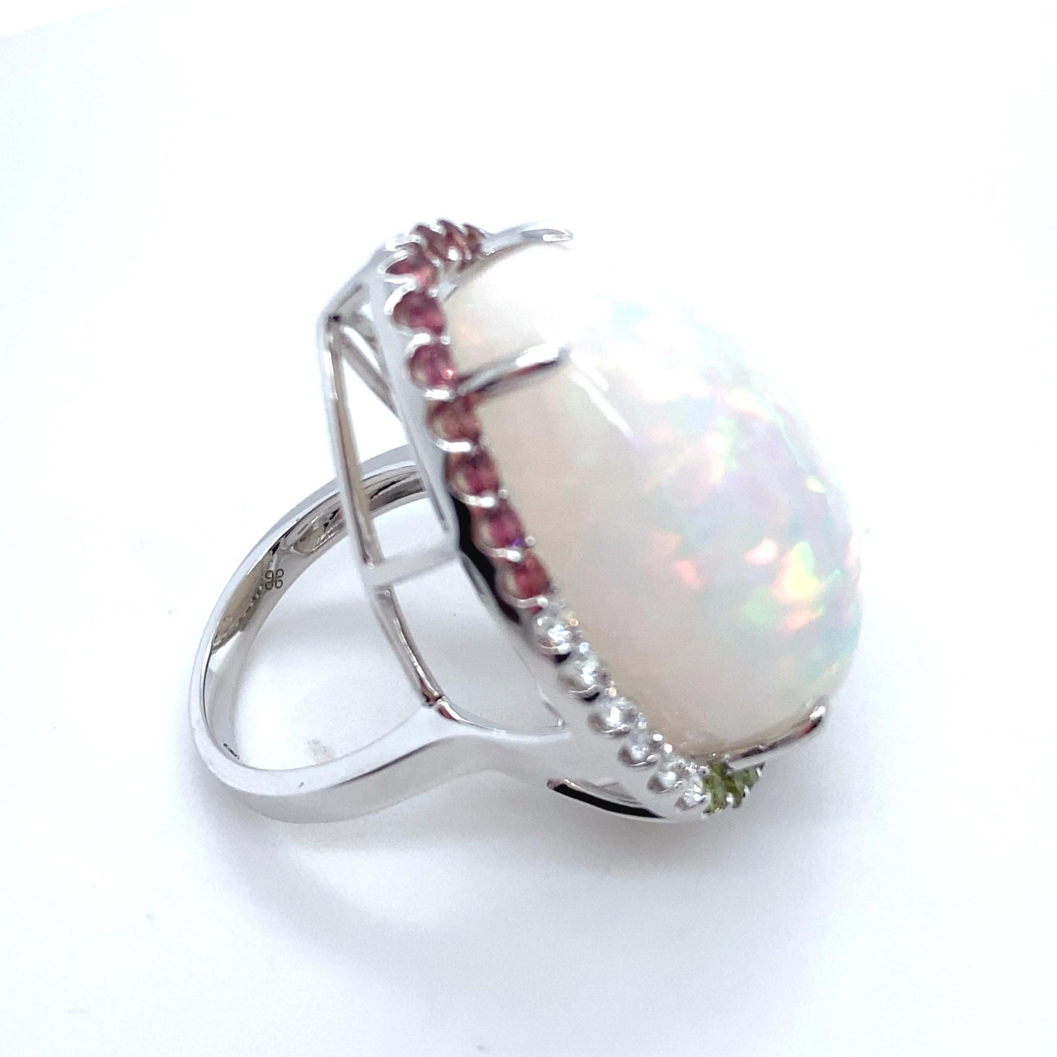 37.24 Carat Pear Cut Opal Sapphire Diamond White Gold Cocktail Ring For Sale 5
