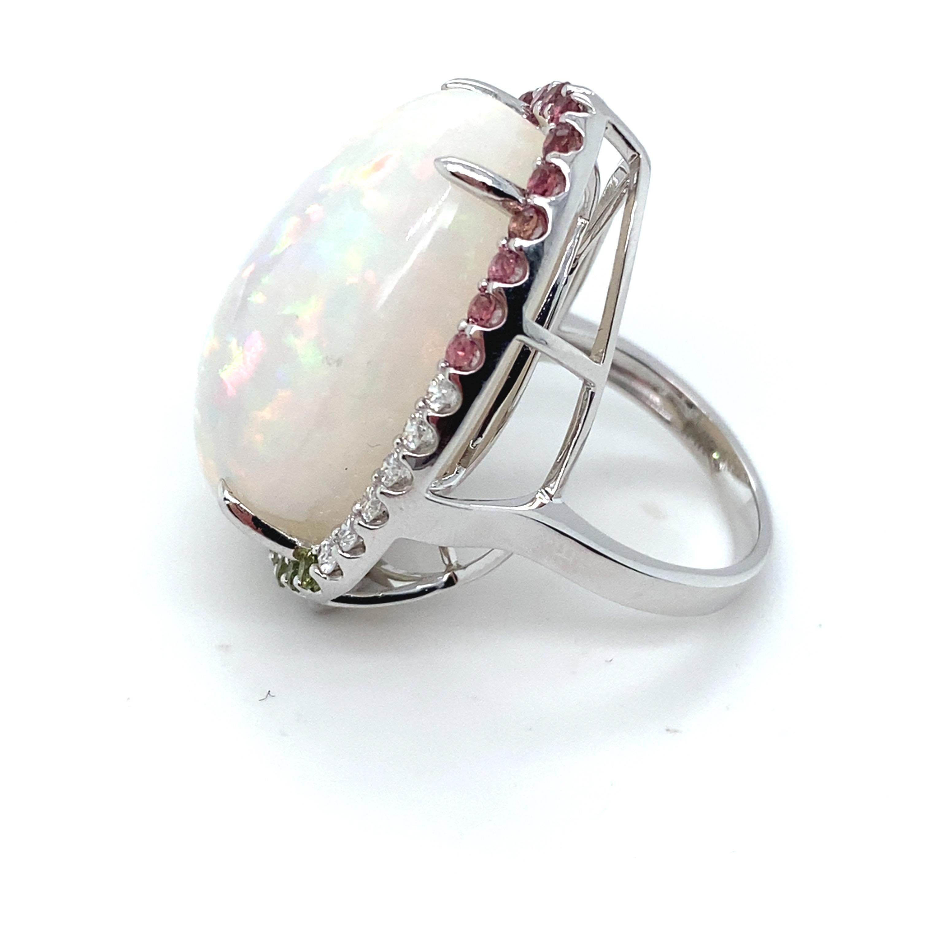 37.24 Carat Pear Cut Opal Sapphire Diamond White Gold Cocktail Ring For Sale 7