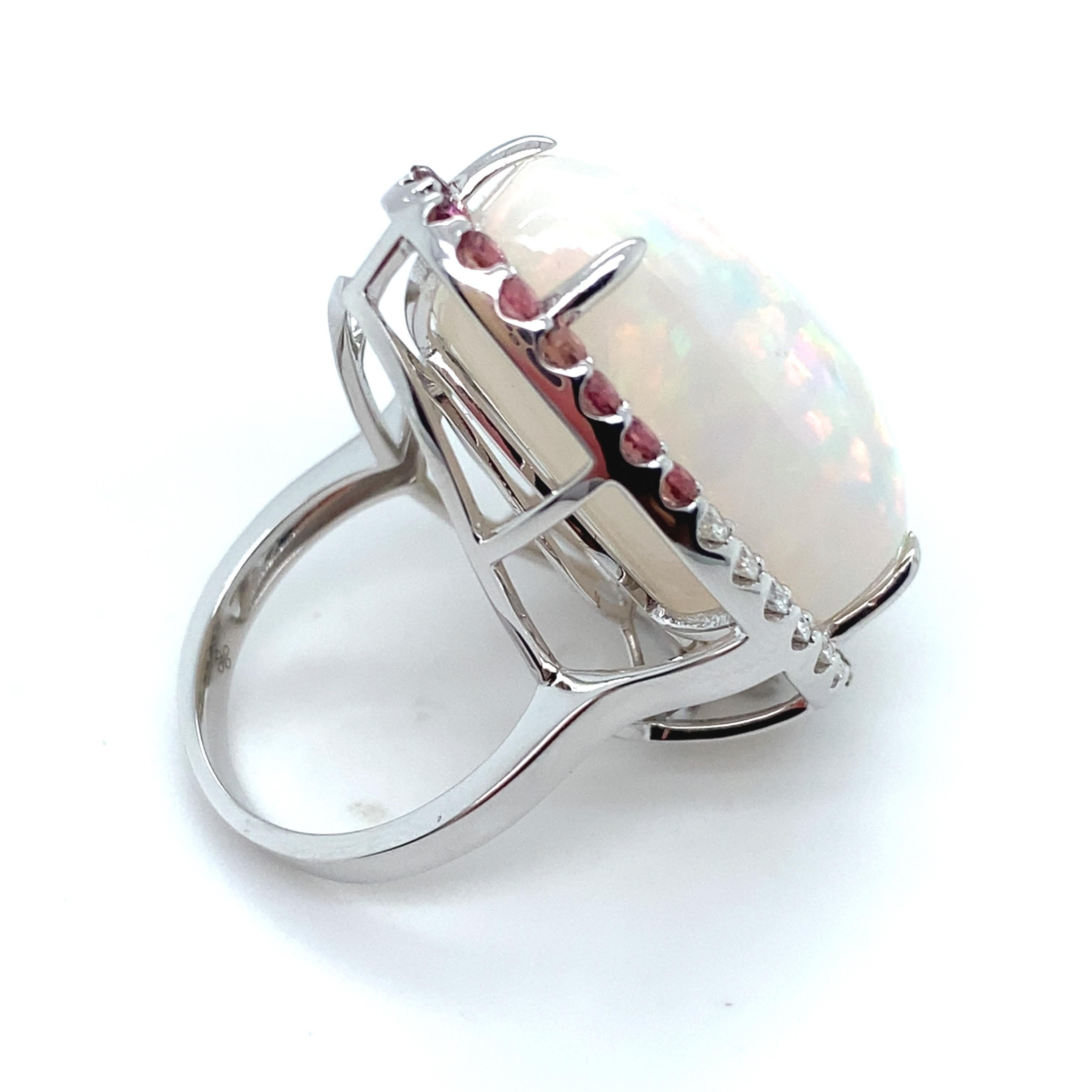 37.24 Carat Pear Cut Opal Sapphire Diamond White Gold Cocktail Ring For Sale 9