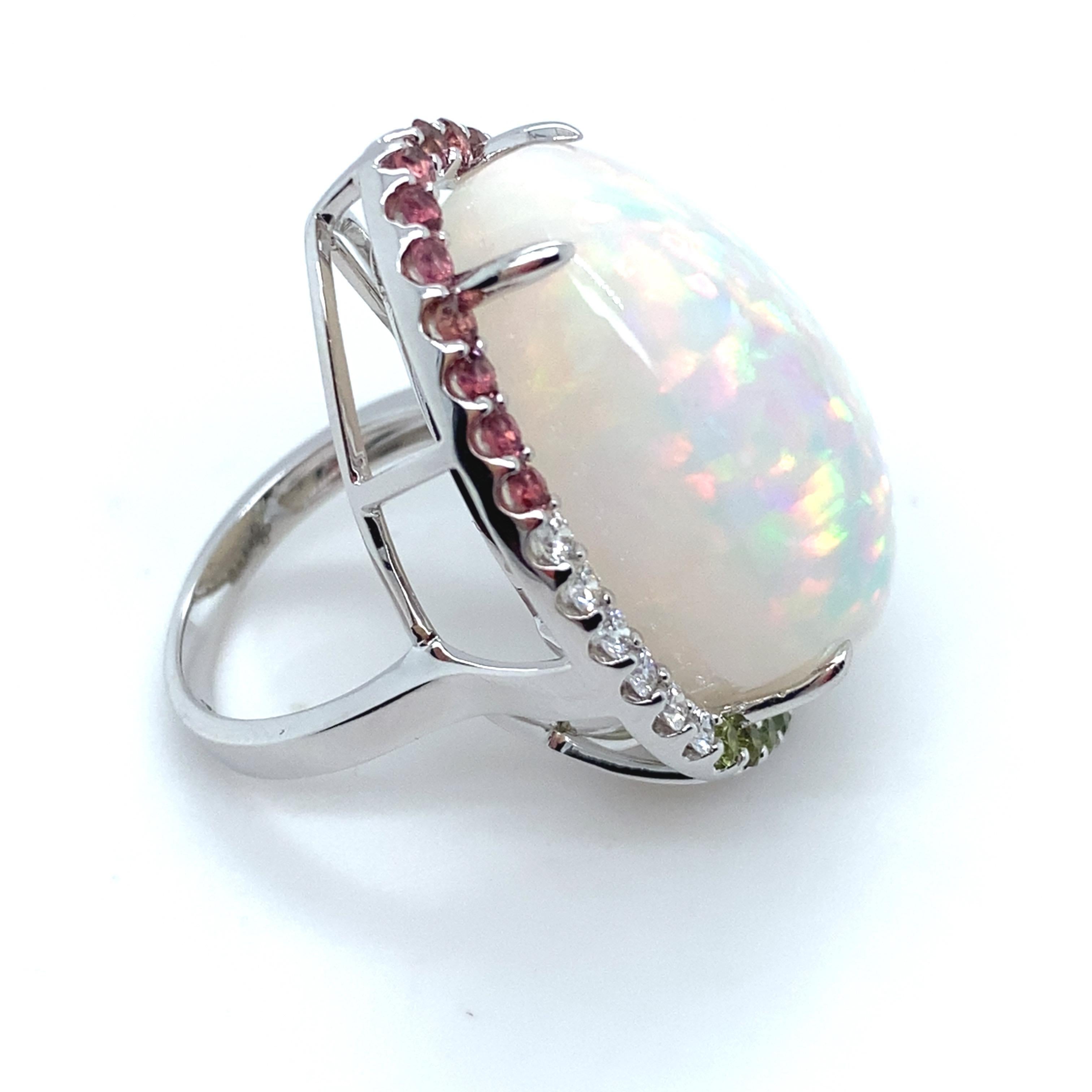 37.24 Carat Pear Cut Opal Sapphire Diamond White Gold Cocktail Ring For Sale 10