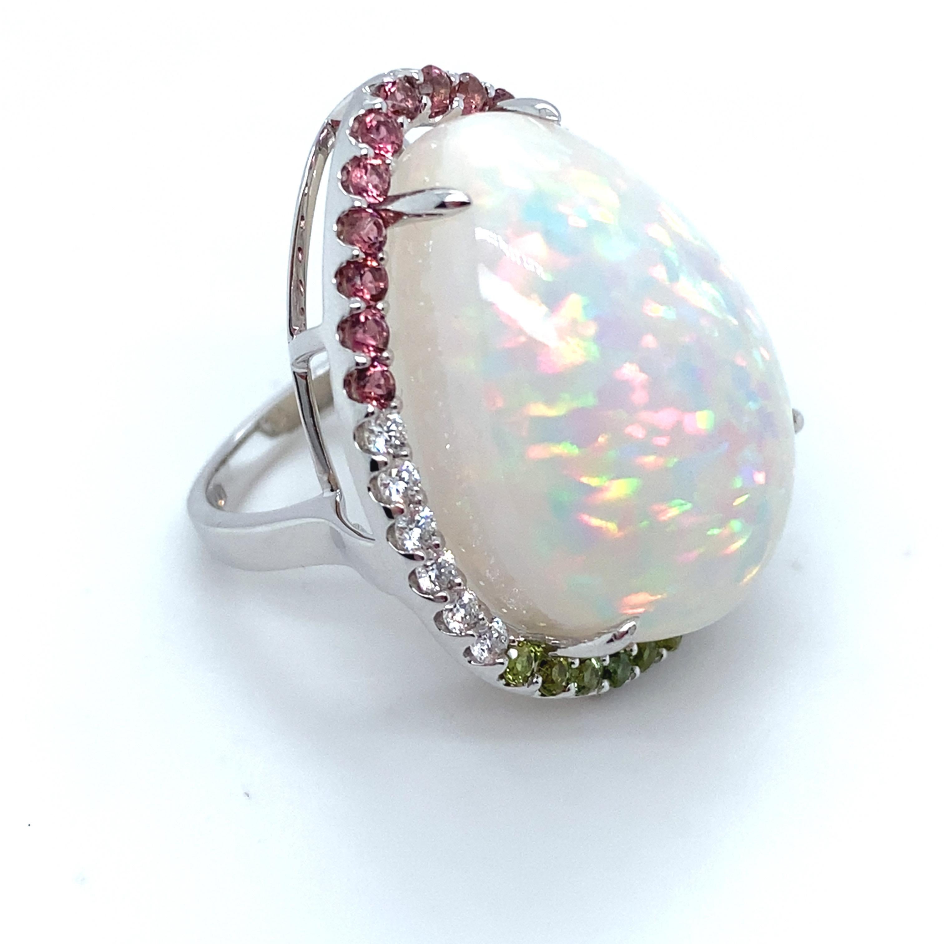 37.24 Carat Pear Cut Opal Sapphire Diamond White Gold Cocktail Ring For Sale 11