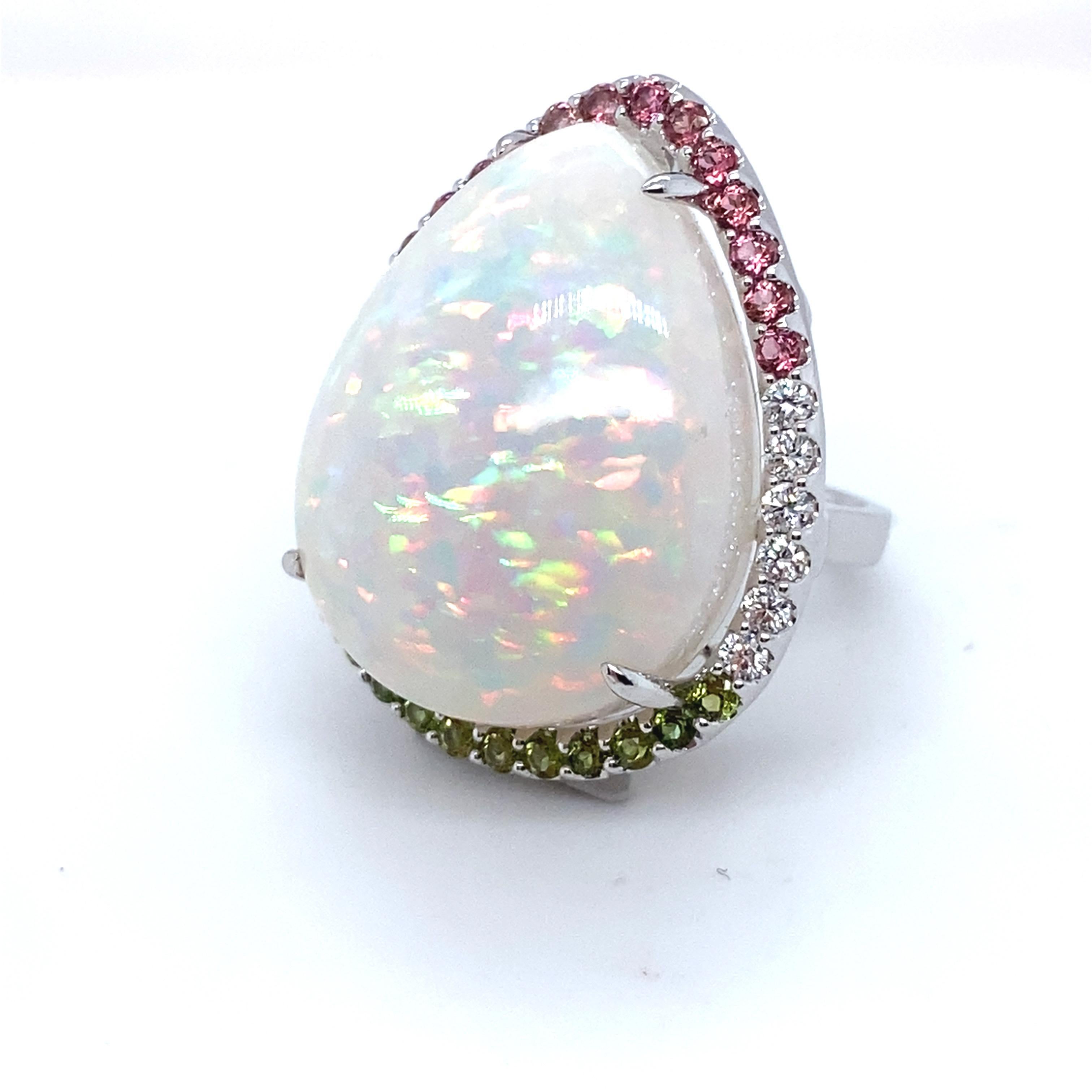 37.24 Carat Pear Cut Opal Sapphire Diamond White Gold Cocktail Ring For Sale 12