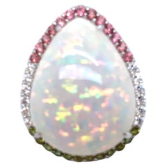 37.24 Carat Pear Cut Opal Sapphire Diamond White Gold Cocktail Ring