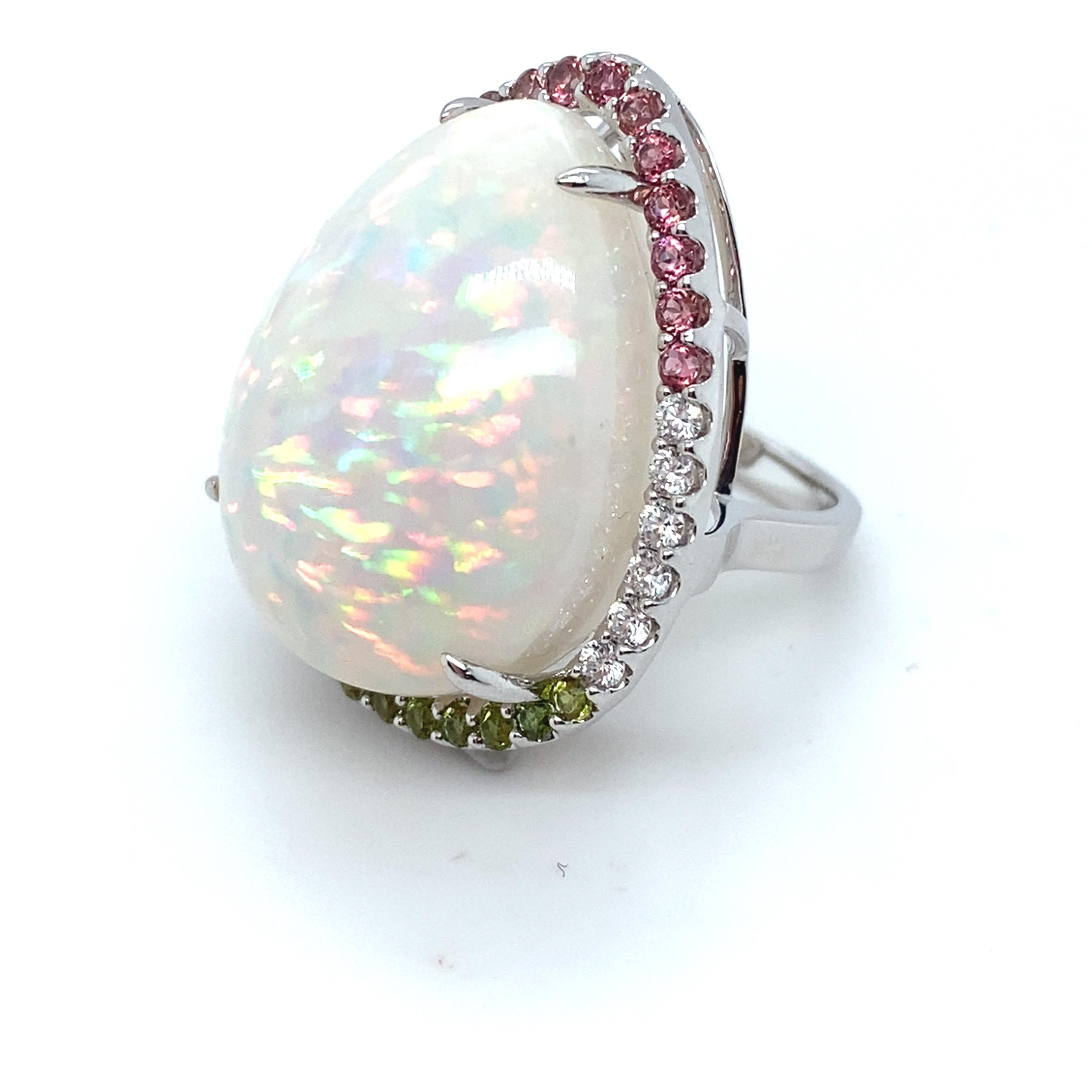 37.24 Carat Pear Cut Opal Sapphire Diamond White Gold Cocktail Ring In New Condition For Sale In Trumbull, CT