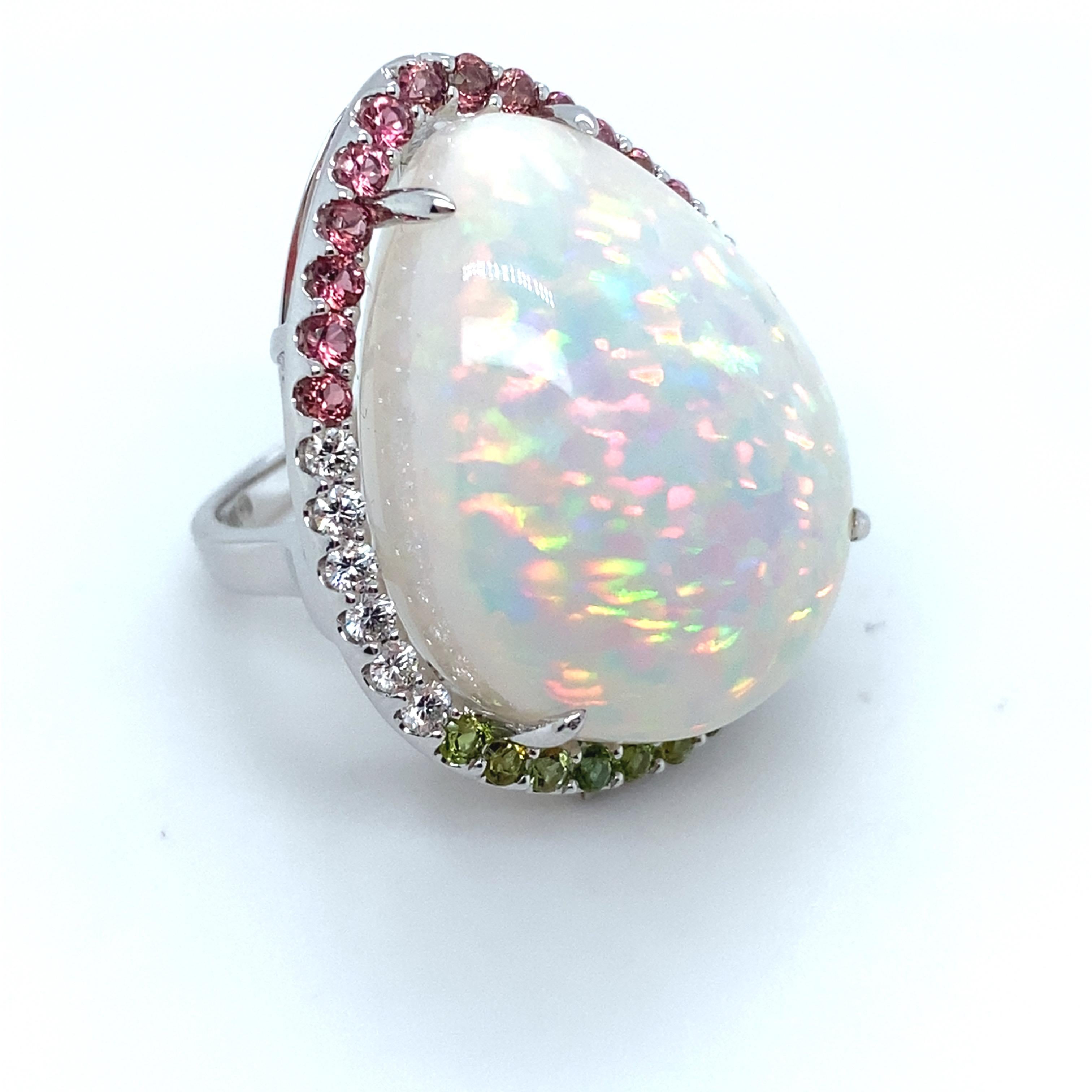 Women's 37.24 Carat Pear Cut Opal Sapphire Diamond White Gold Cocktail Ring For Sale