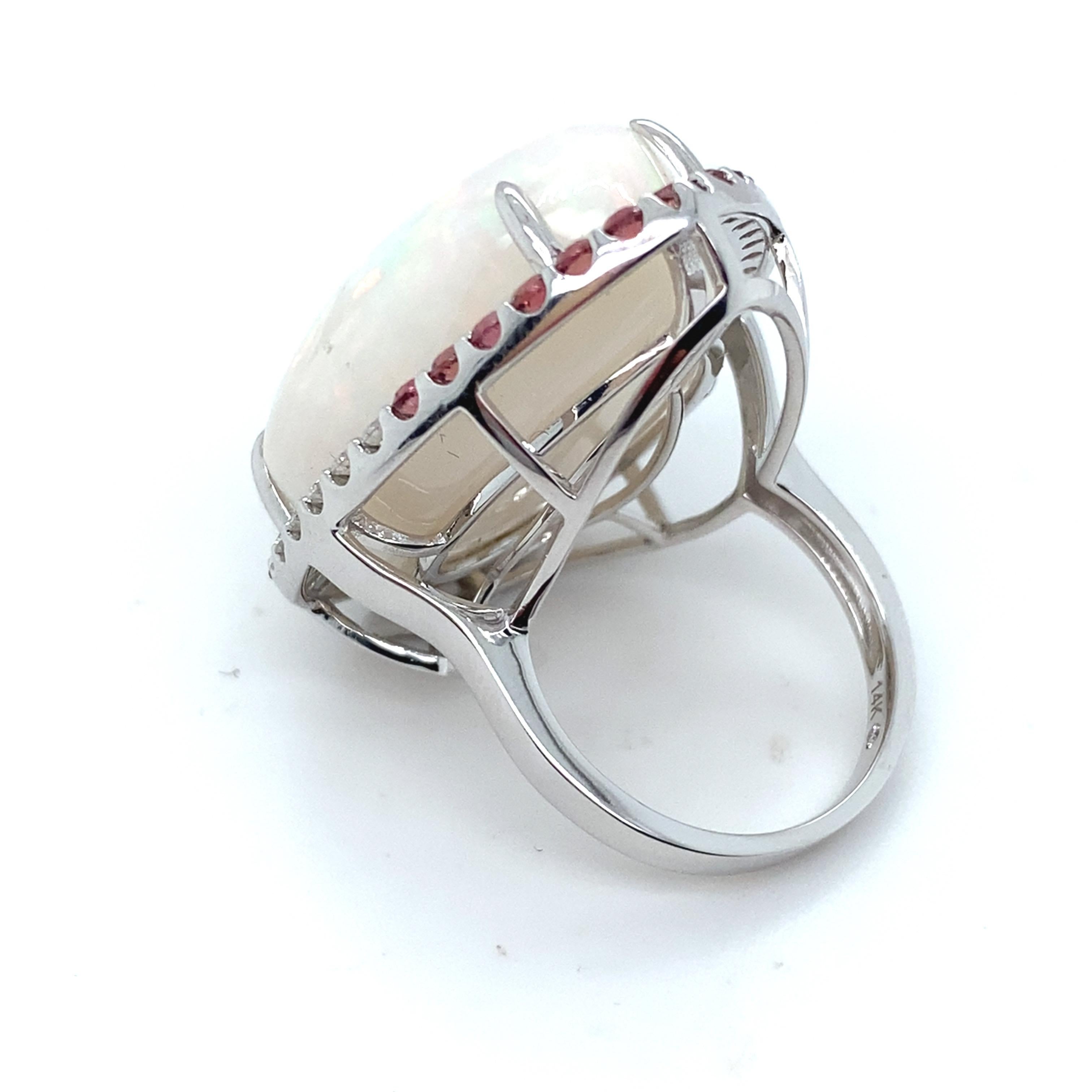 37.24 Carat Pear Cut Opal Sapphire Diamond White Gold Cocktail Ring For Sale 1