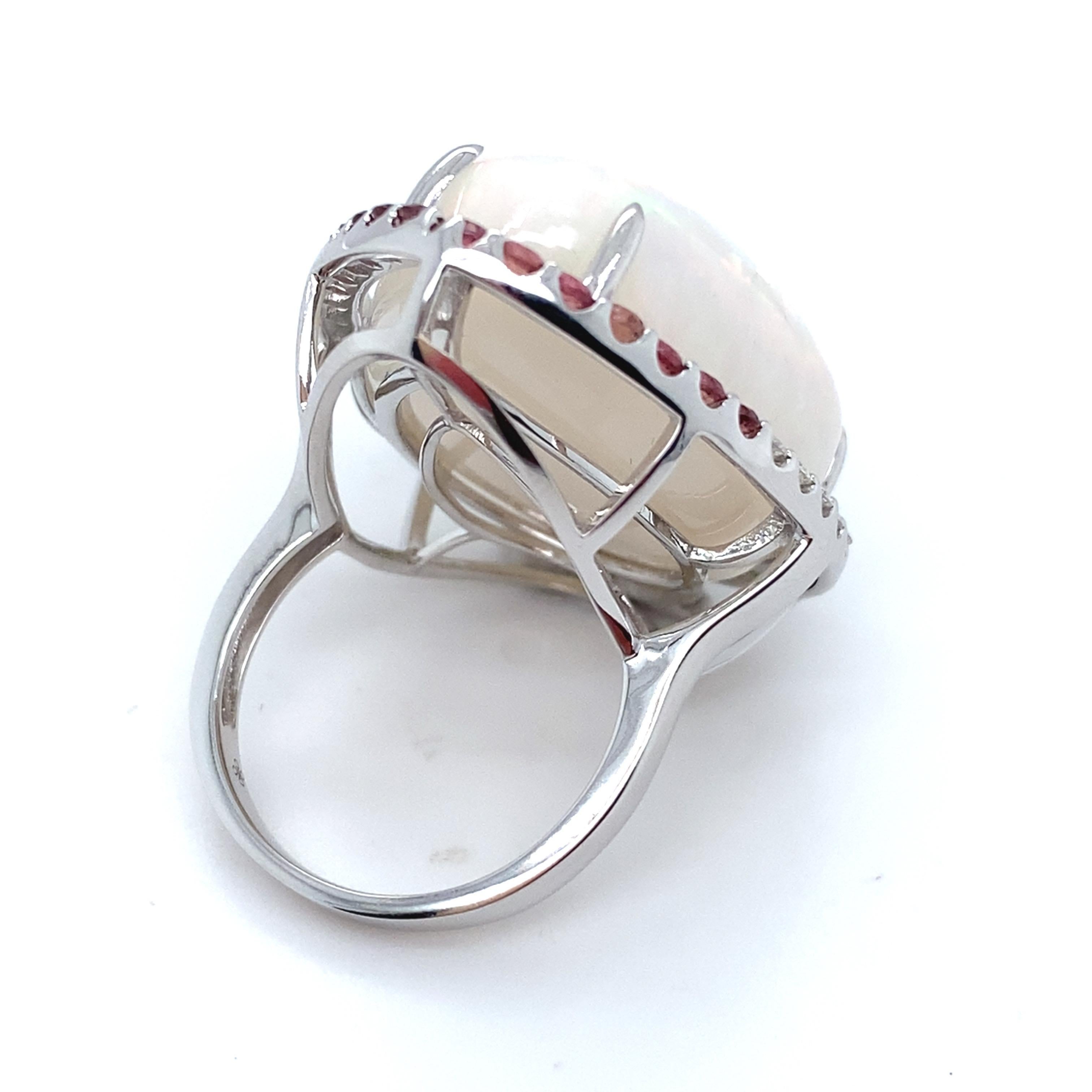 37.24 Carat Pear Cut Opal Sapphire Diamond White Gold Cocktail Ring For Sale 2