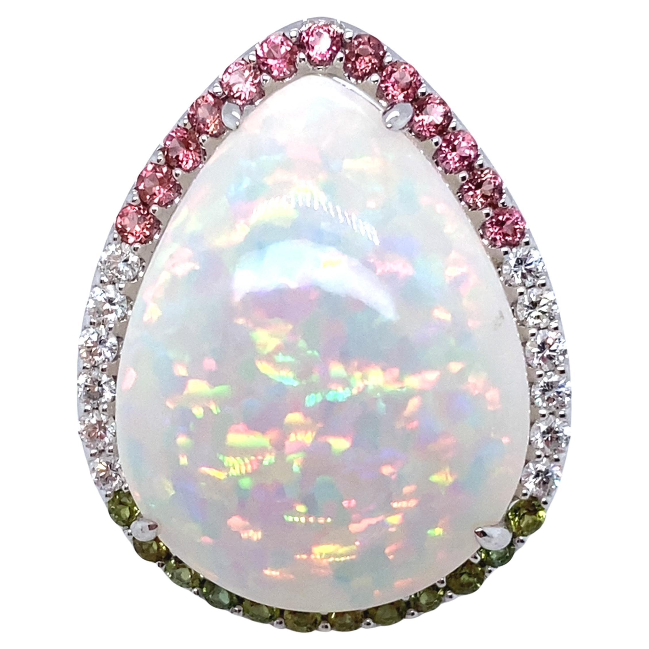 37.24 Carat Pear Cut Opal Sapphire Diamond White Gold Cocktail Ring For Sale