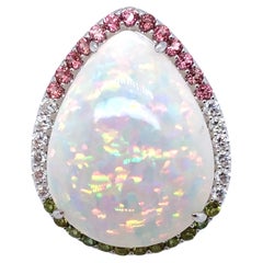 37.24 Carat Pear Cut Opal Sapphire Diamond White Gold Cocktail Ring