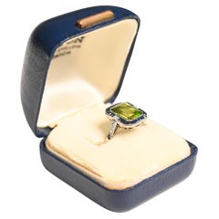 Emerald Cut Peridot Ring (Approx 3.70-Carats), Sapphire Halo, Platinum