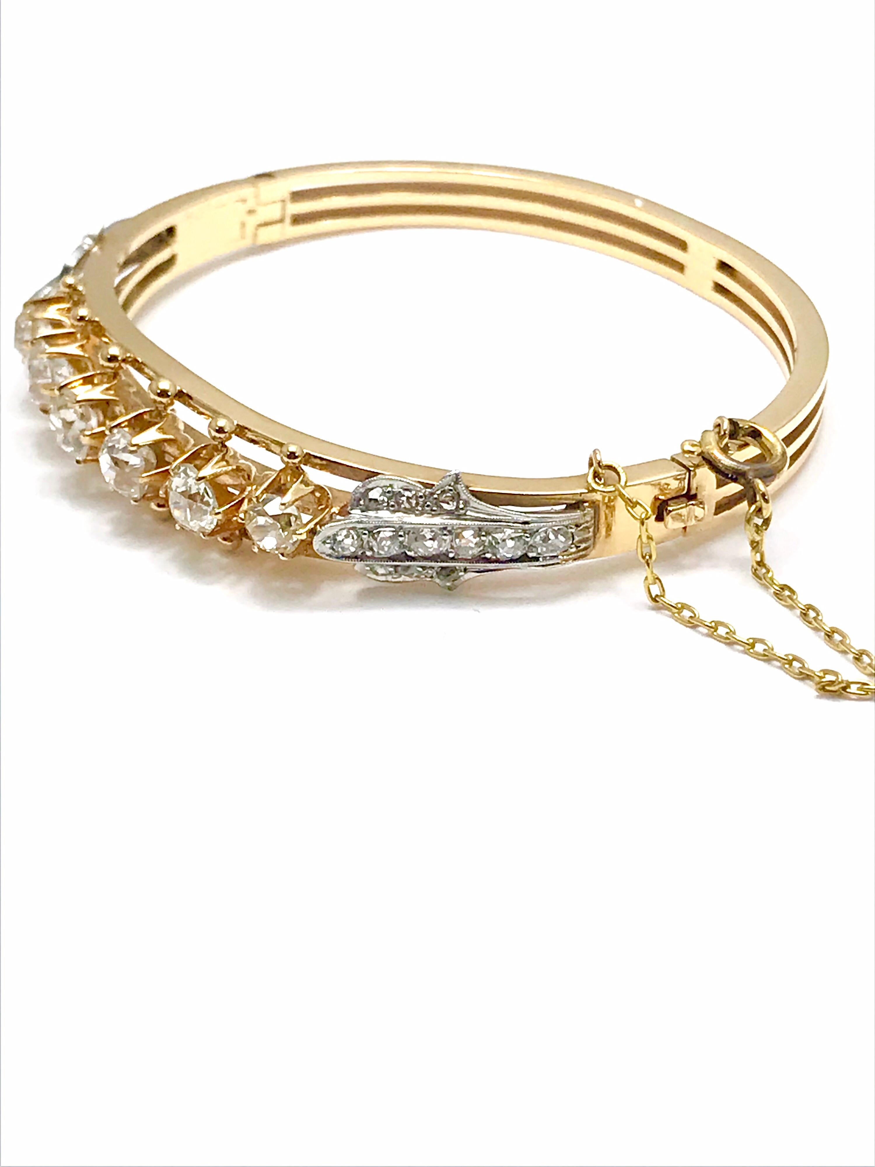 3.72 Carat Old Mine Cut and Rose Cut Diamond Yellow Gold Bangle ...