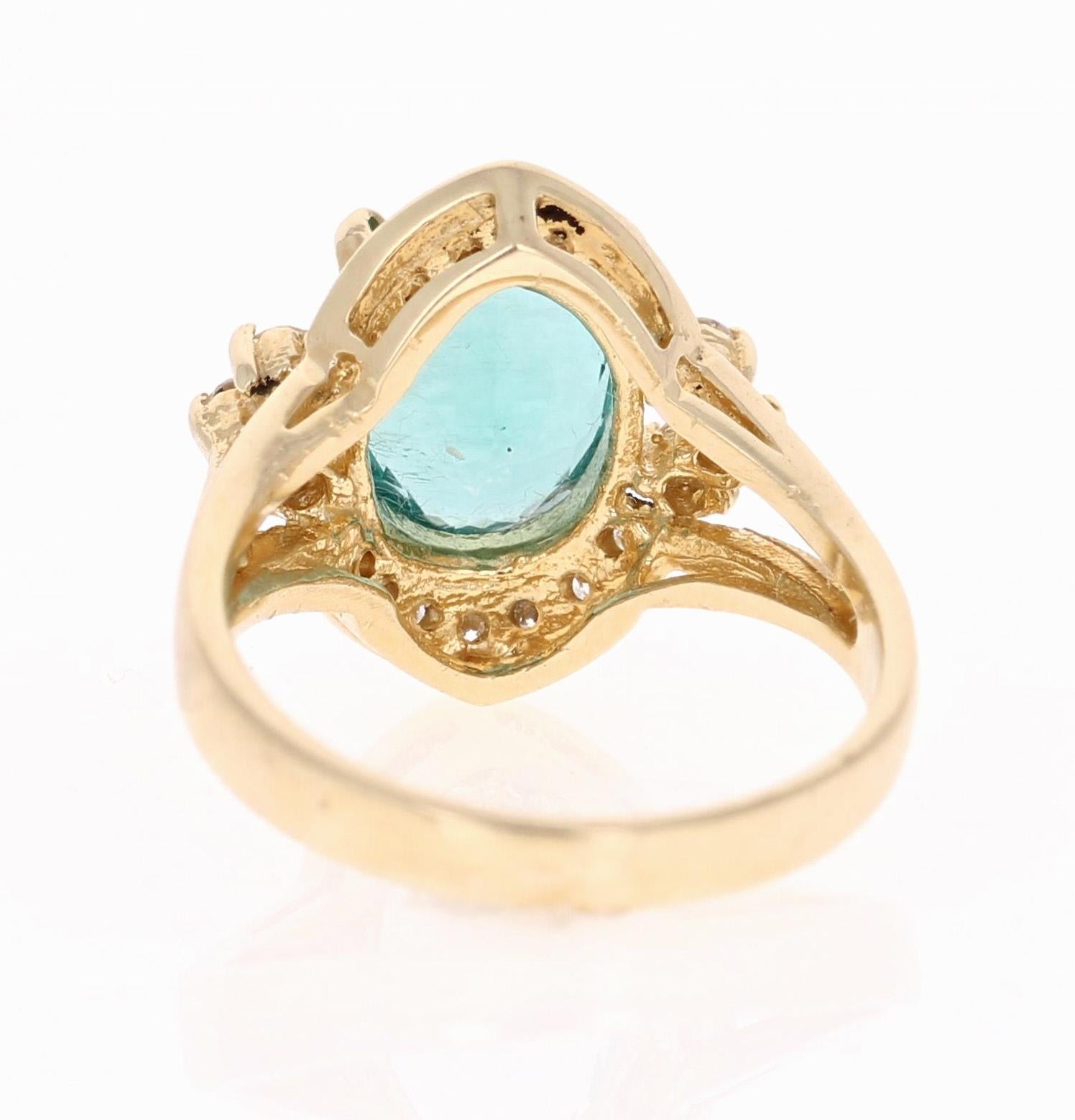 Contemporain Bague grappe en or jaune 14 carats avec diamants et apatite de 3,73 carats en vente
