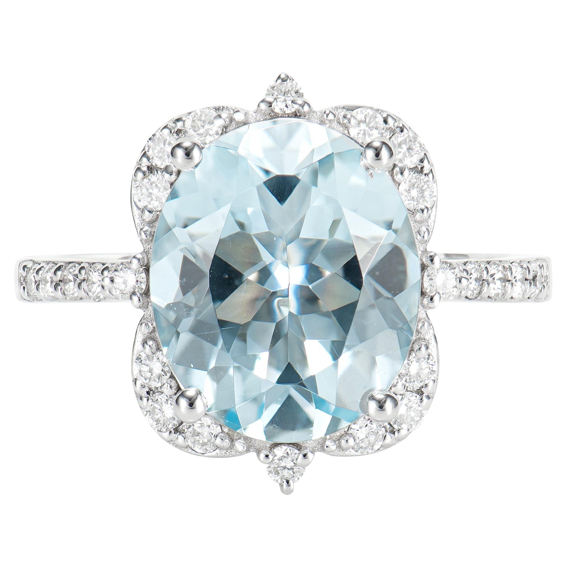 3.73 Carat Aquamarine Elegant Ring in 18 Karat White Gold with White Diamond.
