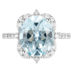 3.73 Carat Aquamarine Elegant Ring in 18 Karat White Gold with White Diamond.