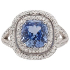 3.73 Carat Blue Ceylon Sapphire and Diamond Ring