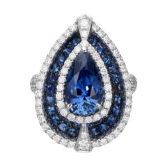 3.73 Carat Blue Pear Sapphire 18 Karat White Gold Diamond Ring