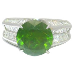 3.73 Carat Demantoid Garnet Diamond Platinum Ring, GRS Certified