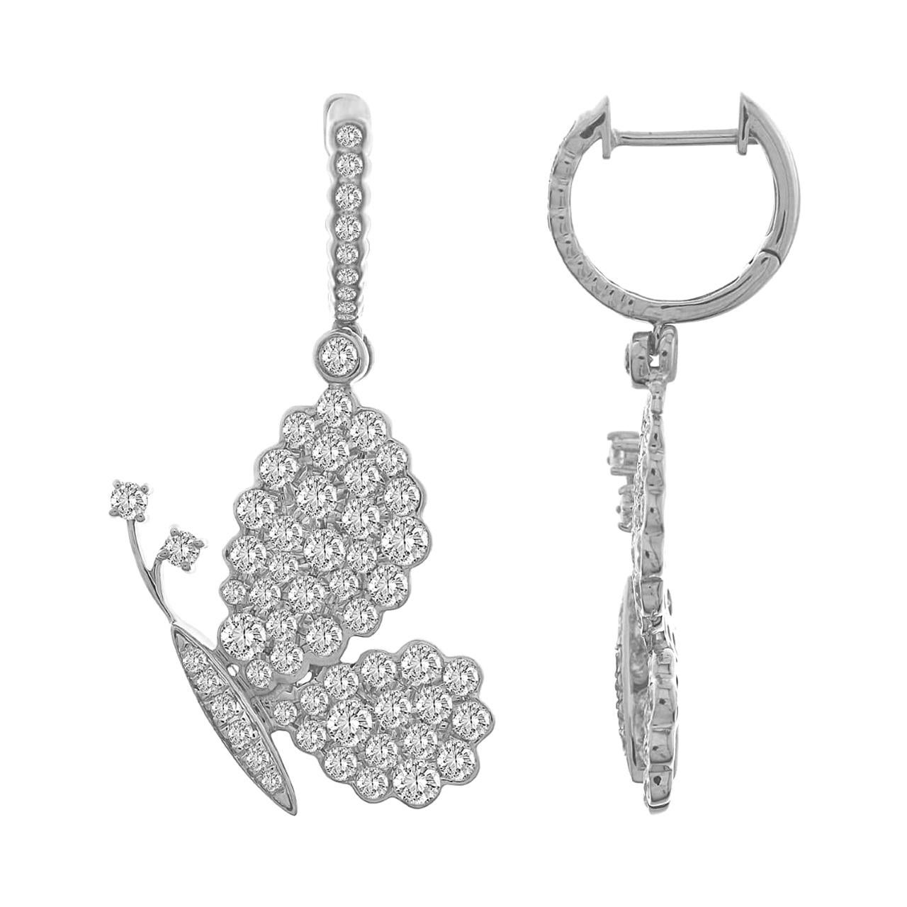 Boucles d'oreilles papillon en or 18 carats et diamants de 3,73 carats