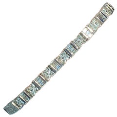3.73 Carat Diamond Baguette and Round Diamond Tennis Bracelet in 18 Karat White