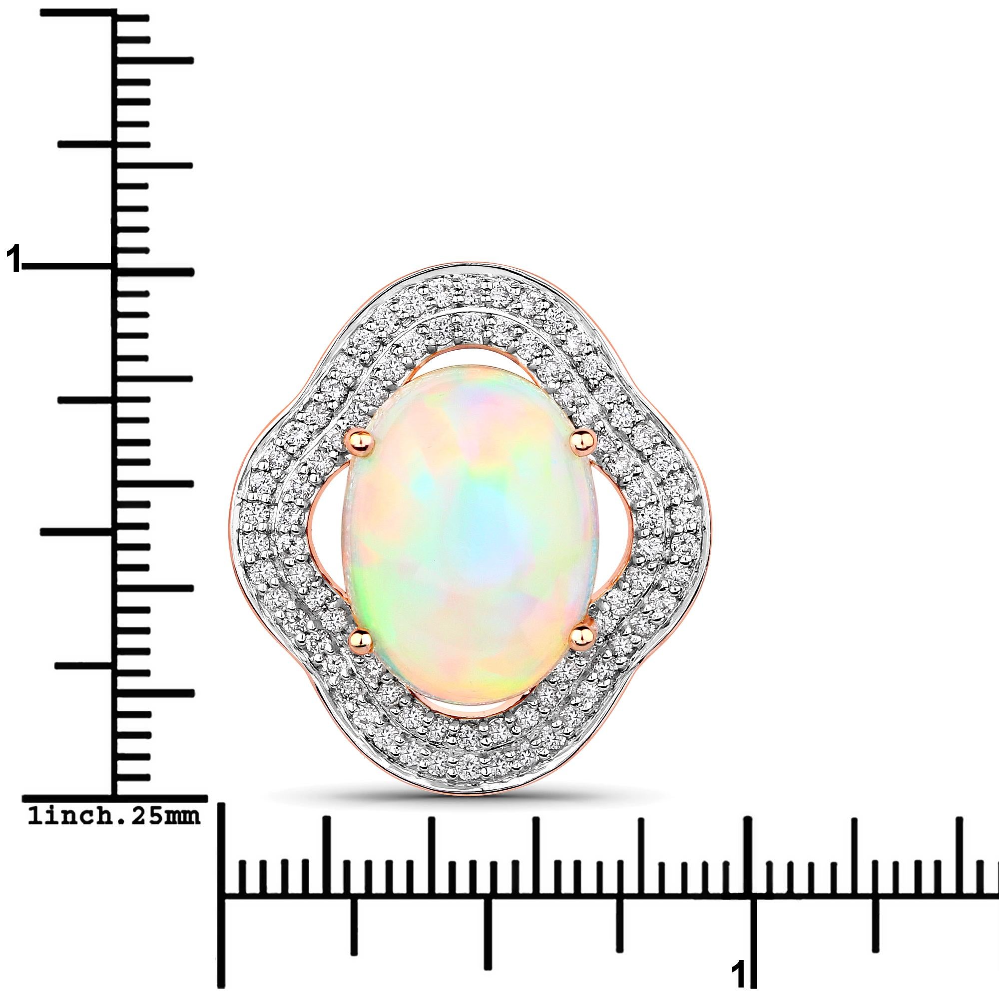 3.73 Carat Ethiopian Opal and White Diamond 14 Karat Rose Gold Pendant In New Condition In Great Neck, NY