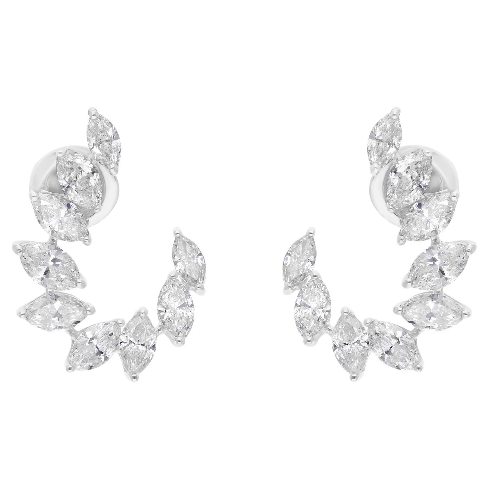 Orecchini con diamanti taglio Brilliante Marquise da 3,73 carati Gioielli in oro bianco 14 carati