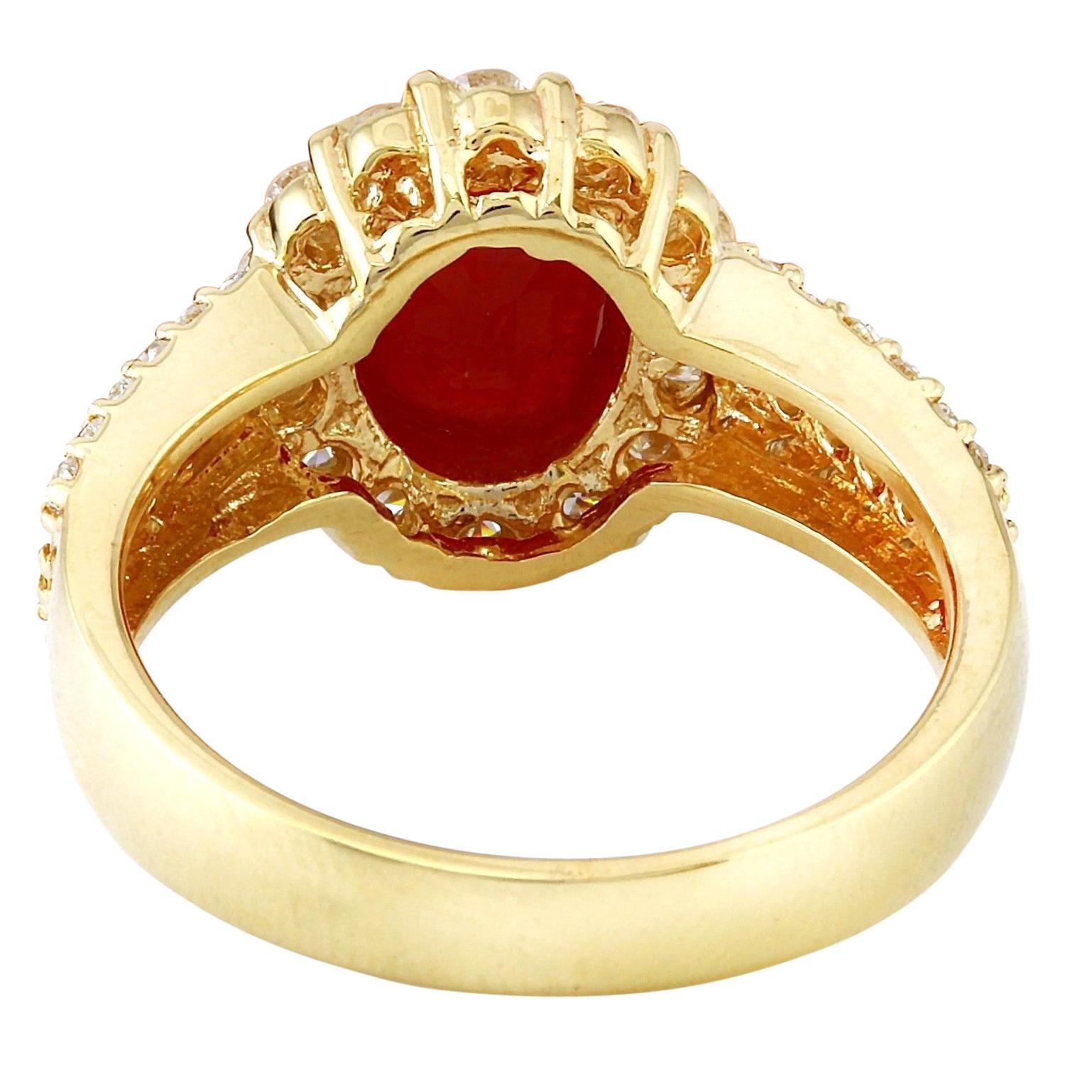 Oval Cut Natural Ruby Diamond Ring In 14 Karat Solid Yellow Gold  For Sale