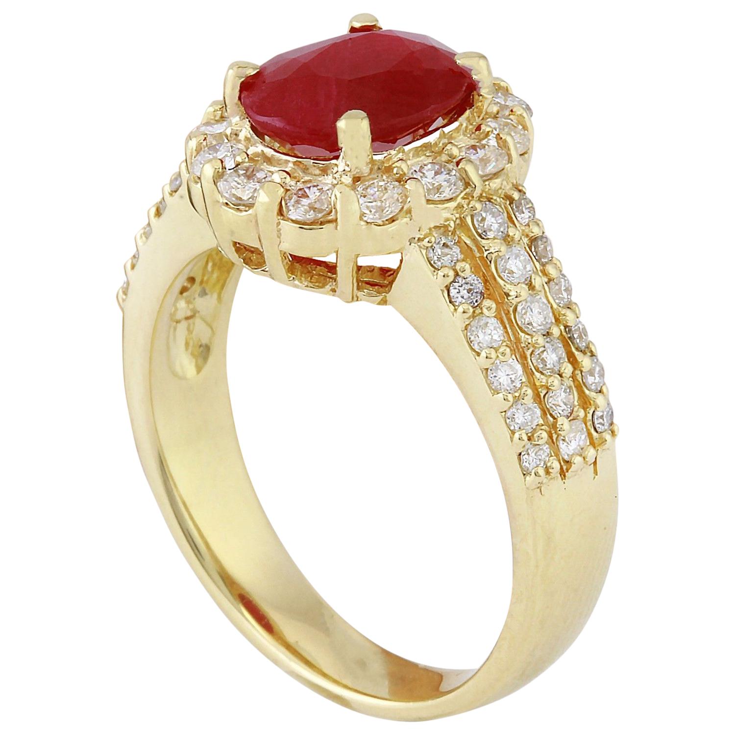 Natural Ruby Diamond Ring In 14 Karat Solid Yellow Gold  In New Condition For Sale In Los Angeles, CA